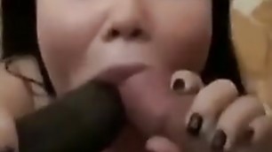 russian hooker struggling with two cocks in her mouth