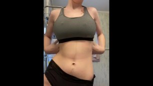 Girl with Big Tits and Hourglass Body Strips in her Bathroom
