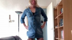 Showing my new denim dress...