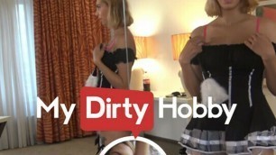 Mila-Hase Surprises Her BF Disguised As A Maid. She Swallows His Cock, Sucking The Juice Out Of it - MyDirtyHobby