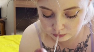 rough homemade blowjob on camera with a lot of saliva