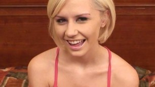 Skinny blond teen sucks and fucks in this POV video
