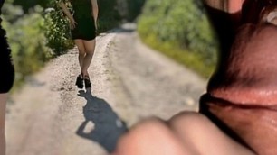 horny wife WALKS NAKED in heels OUTSIDE the city, SUCKS dick in the bushes and gets Cum in Mouth,  ALICExJAN