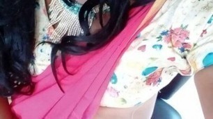 Priya sissy in sexy pink saree playing with sexy dildo