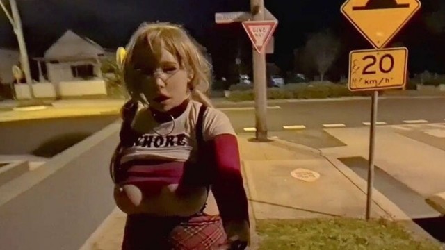 Sissy schoolgirl fuckdoll on the streets (sample repost)