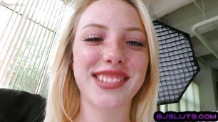 Throating POV babe sucking BFs cock while talking dirty