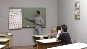 Two German schoolgirls getting fucked by a student and a teacher